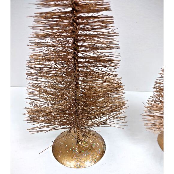 VTG 12" Gold Metallic Bottlebrush Christmas Tree Filigree Star Topper Set of 2 - Picture 7 of 7